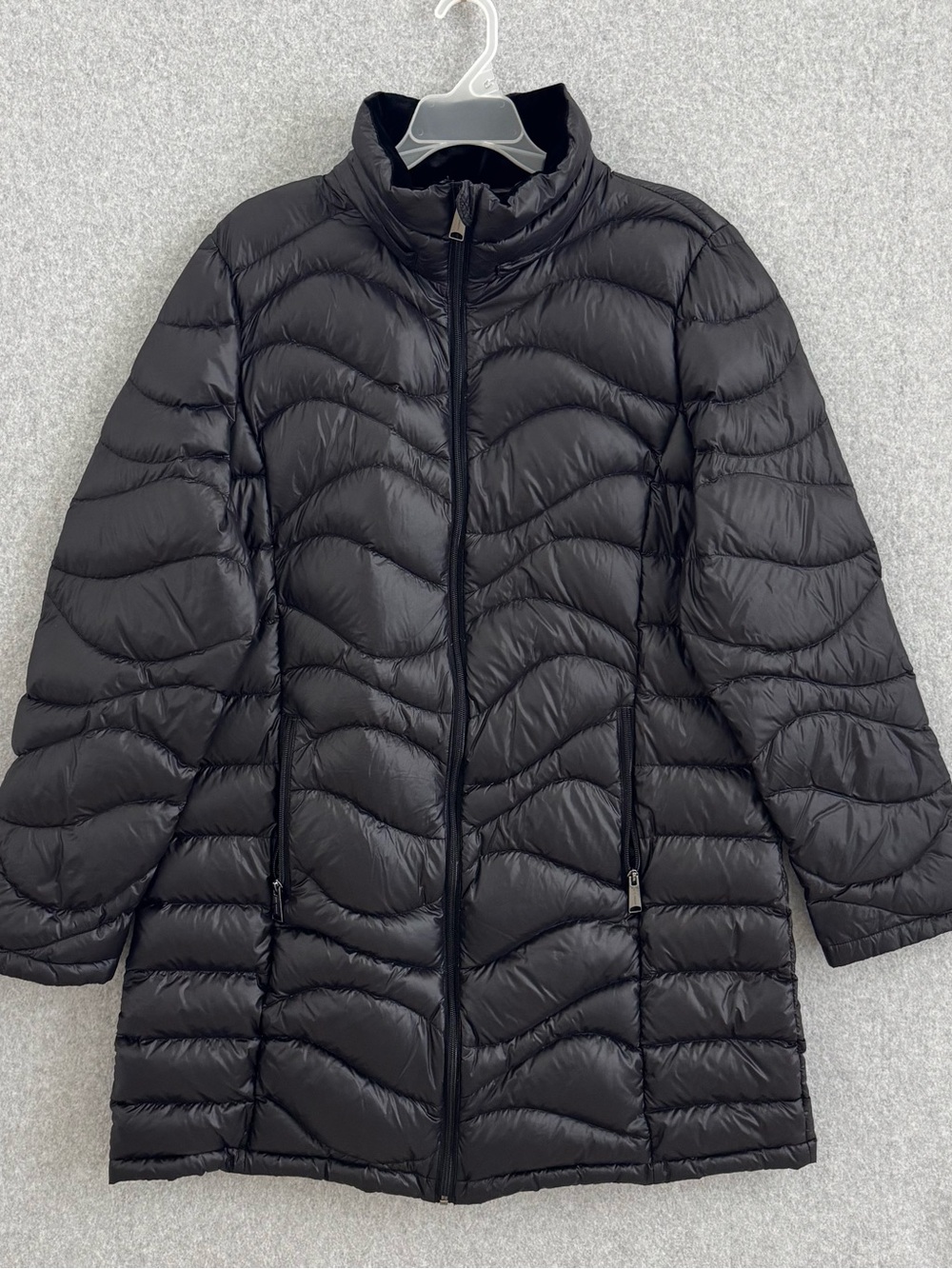 Andrew Marc Jacket Womens XL Black Puffer Hooded Zip Lightweight Down Packable